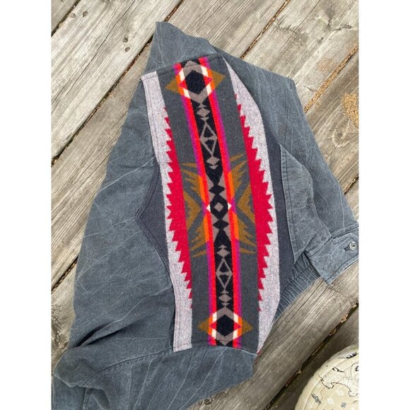 Pendleton High Grade Western Wear Cowboy Aztec Wool Denim Jacket Vintage Medium - Picture 8 of 8